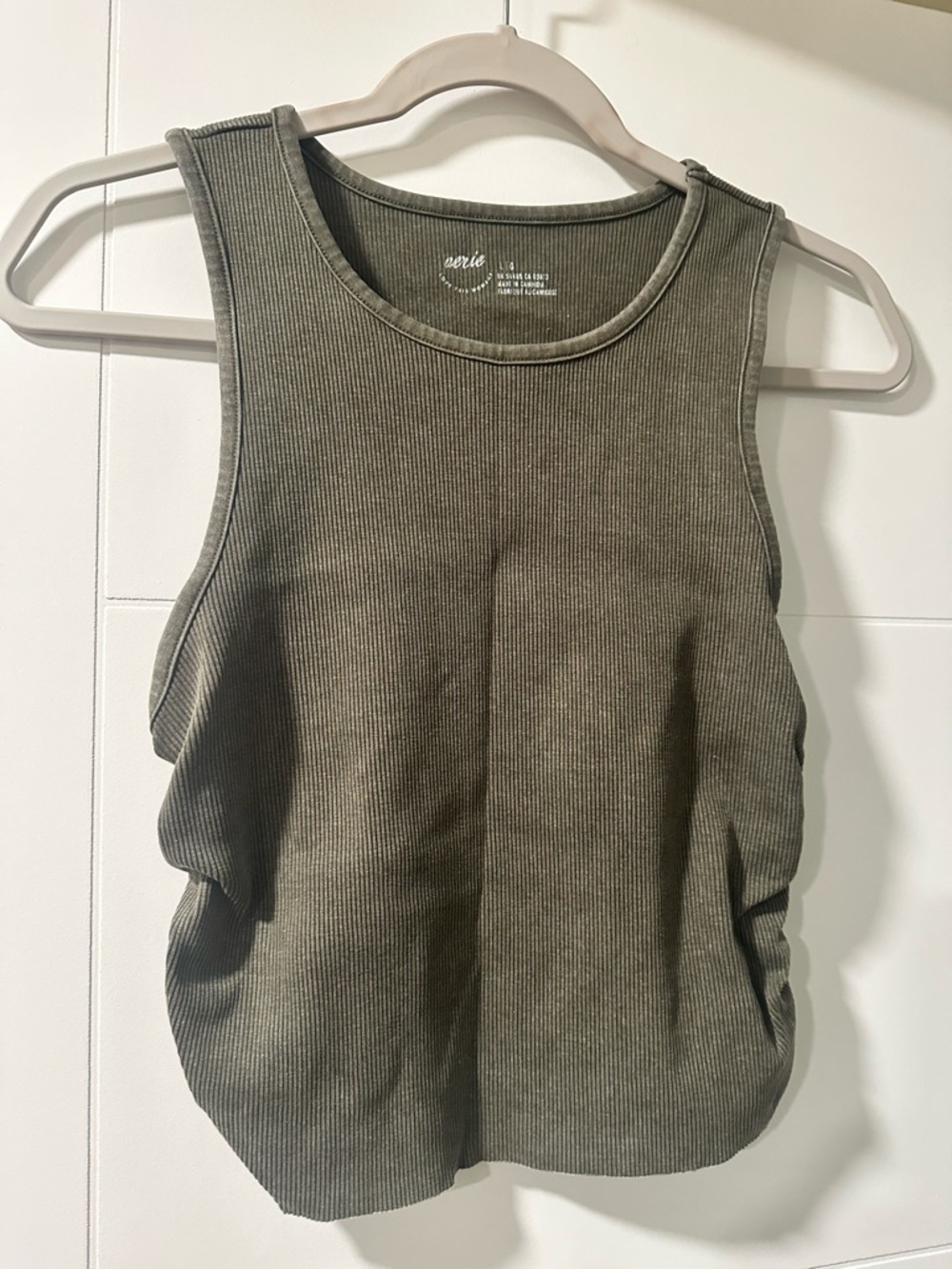 aerie Olive Green Ribbed Crewneck Tank